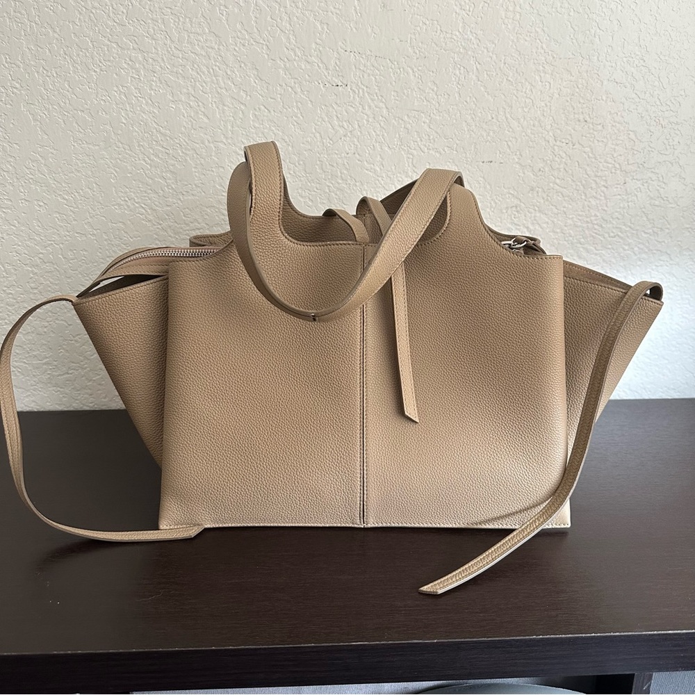 Céline Tri-Fold Baby Grained Calfskin Beige Taupe Leather Tote